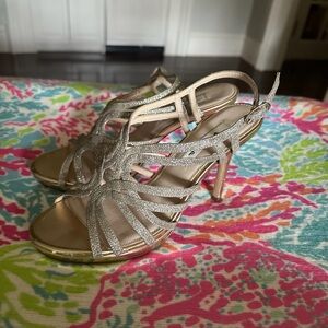 Women's Glitter Strappy High Heel Sandals - Gold